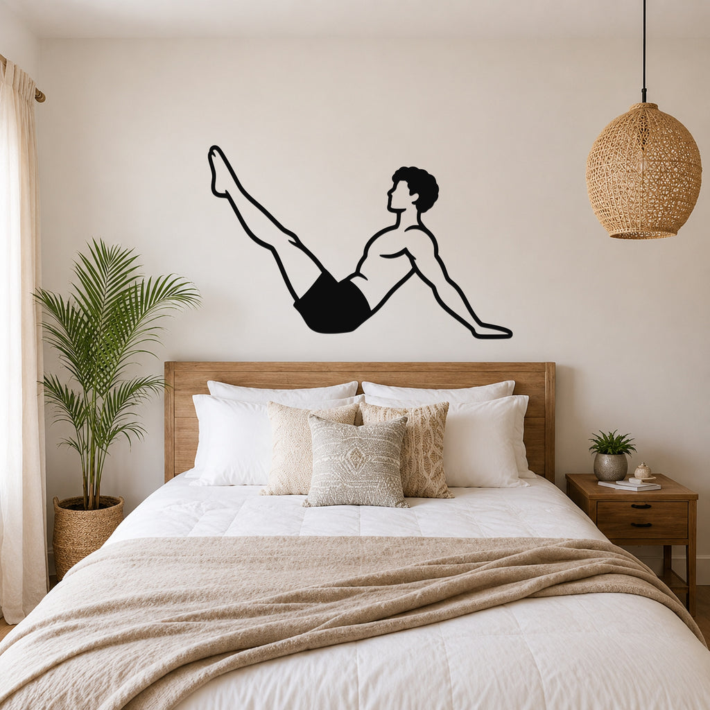 Male Classical Pilates Hip Circles waterproof steel metal wall art, mockup 4