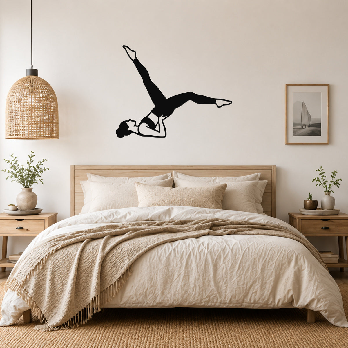 Female Classical Pilates Bicycle waterproof steel metal wall art, mockup 4