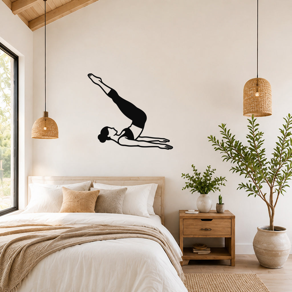 Female Classical Pilates Corkscrew waterproof steel metal wall art, mockup 4