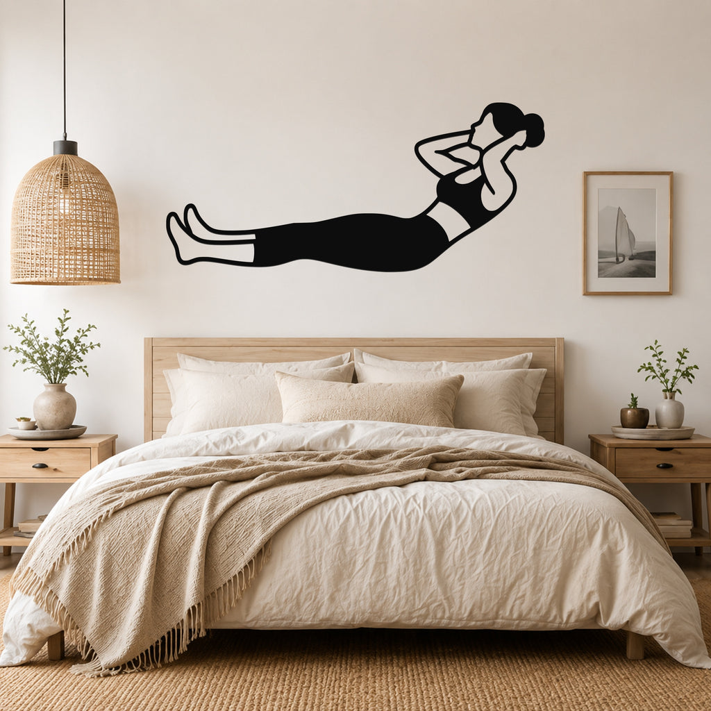 Female Classical Pilates Neck Pull waterproof steel metal wall art, mockup 4