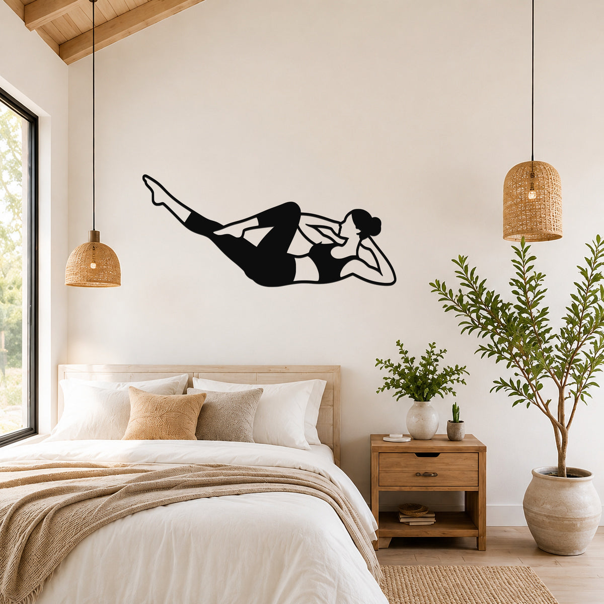 Female Classical Pilates Criss Cross waterproof steel metal wall art, mockup 4