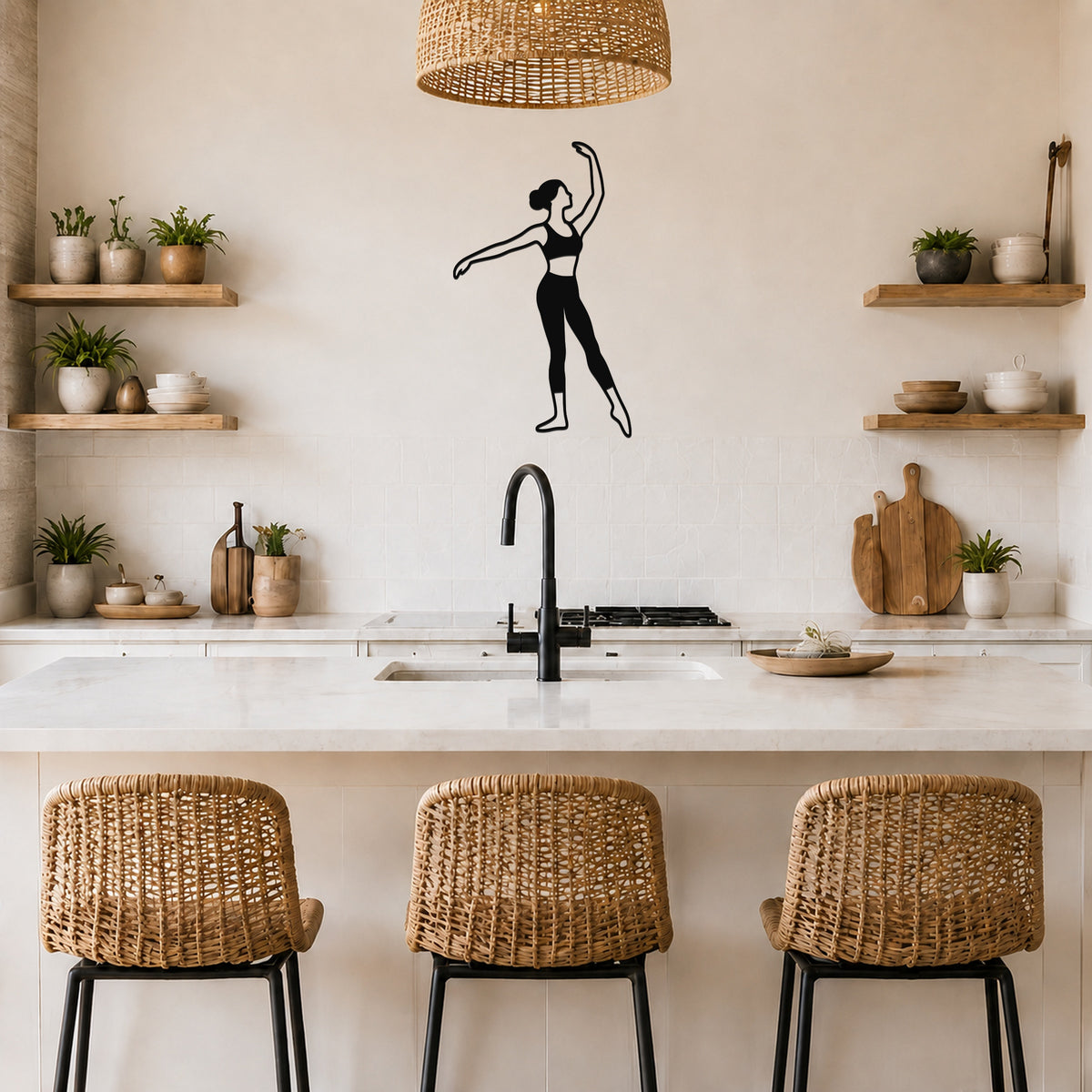 Female Ballet Écarté devant waterproof steel metal wall art, mockup 4