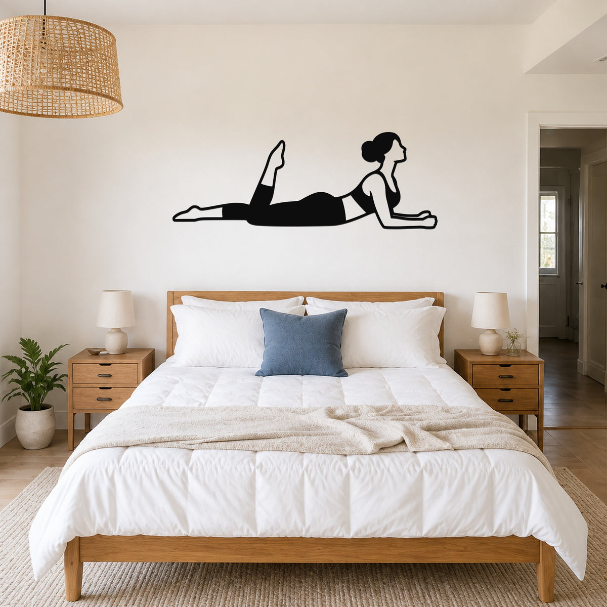 Female Classical Pilates One Leg Kick waterproof steel metal wall art, mockup 4