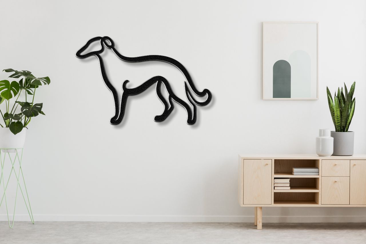 Borzoi Dog Metal Wall Art: Graceful Sighthound Silhouette, Modern Minimalist Decor (Powder-Coated Steel, Weatherproof)