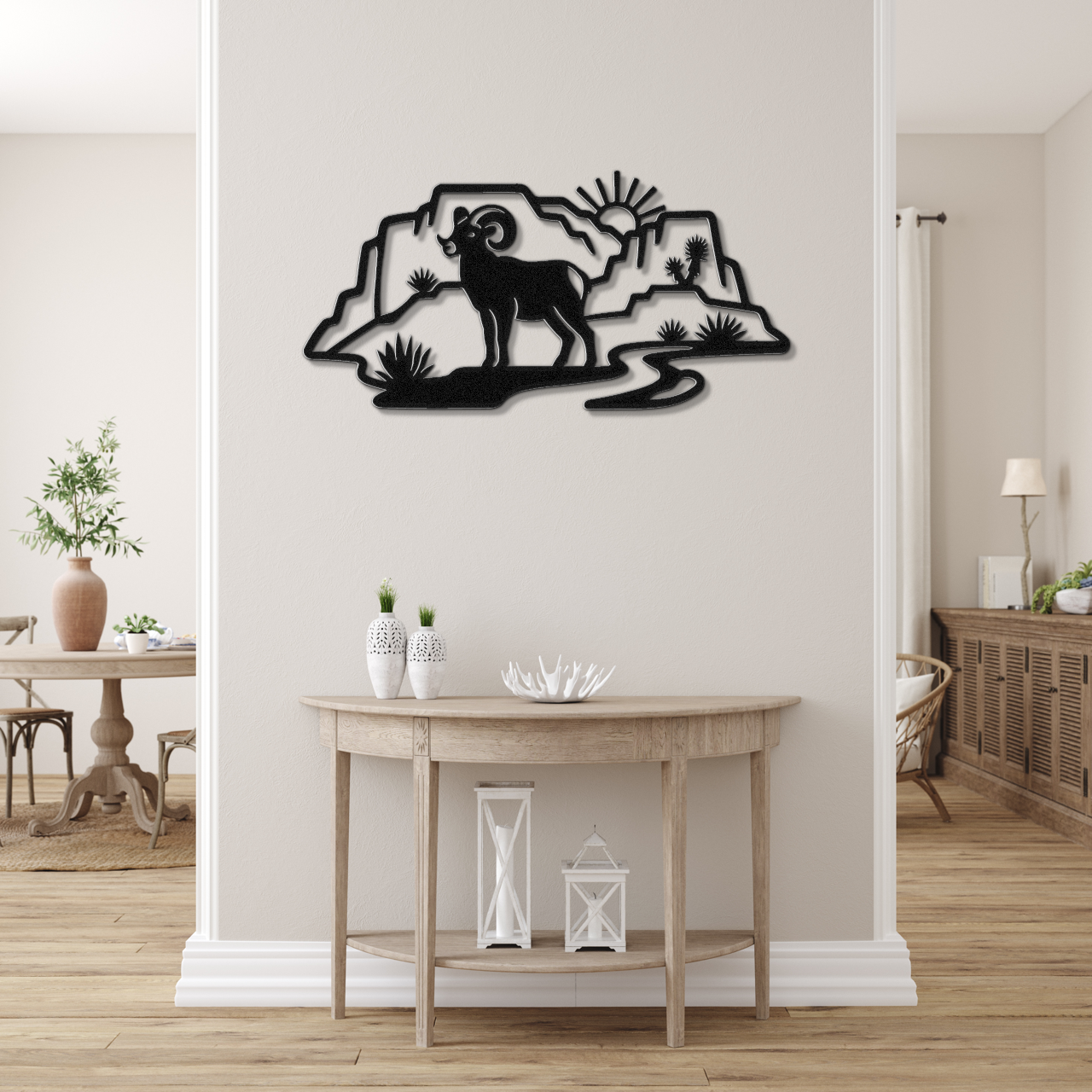 Bighorn Sheep and Joshua Tree Metal Wall Art - Southwestern Rustic Decor - Weatherproof Steel, Bold Silhouette, Indoor Outdoor Accent