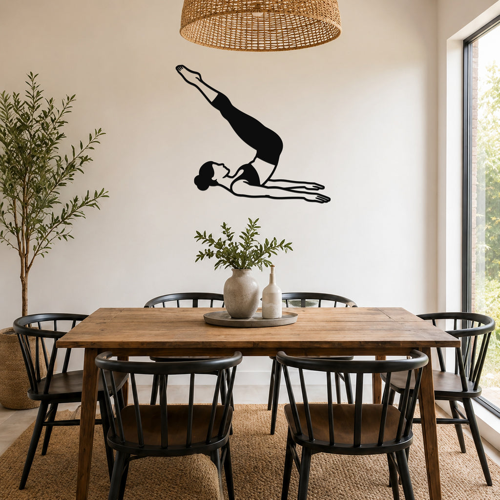 Female Classical Pilates Corkscrew waterproof steel metal wall art, mockup 5