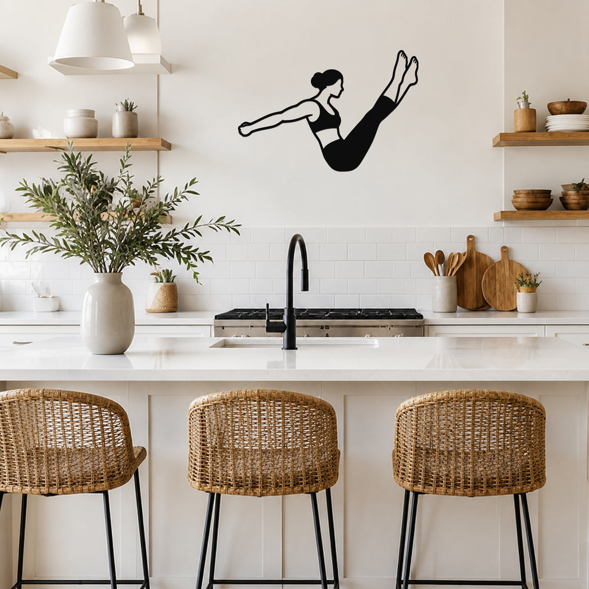 Female Classical Pilates Boomerang waterproof steel metal wall art, mockup 5