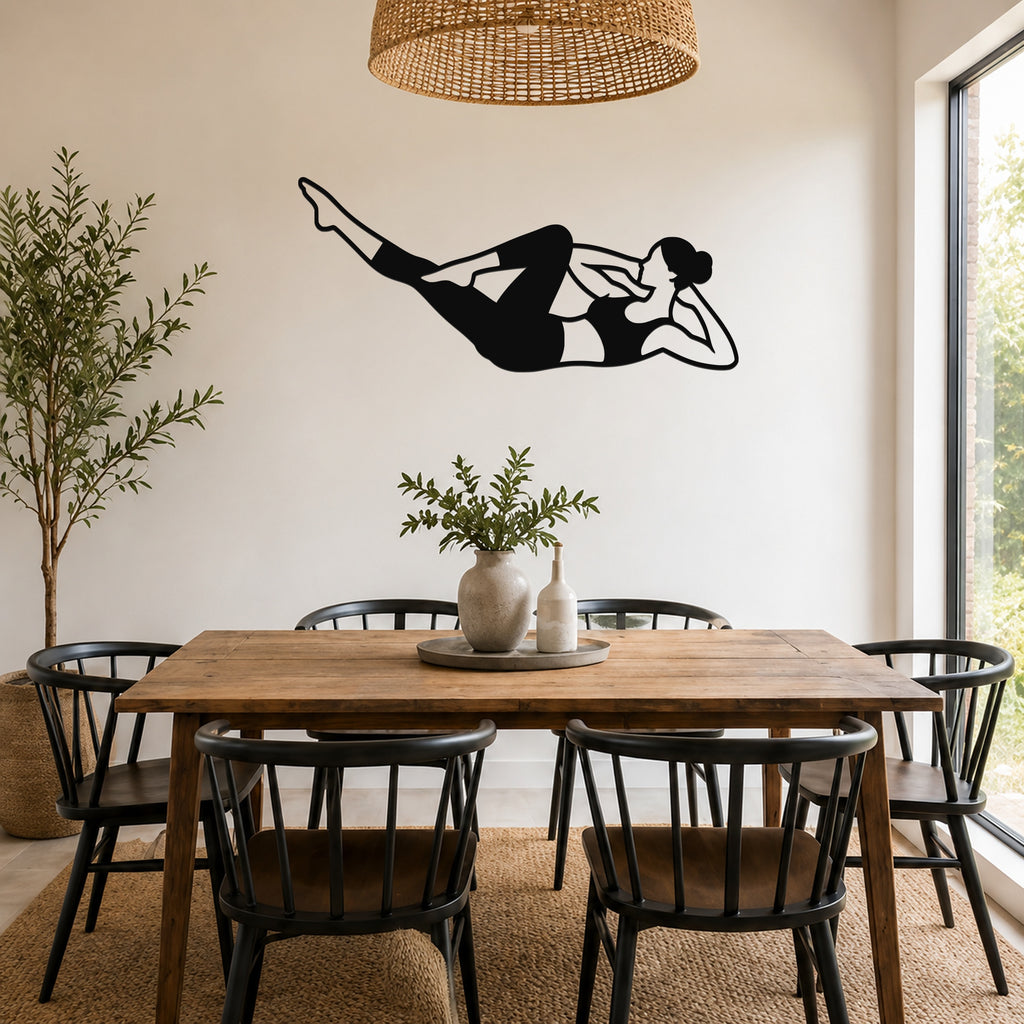 Female Classical Pilates Criss Cross waterproof steel metal wall art, mockup 5
