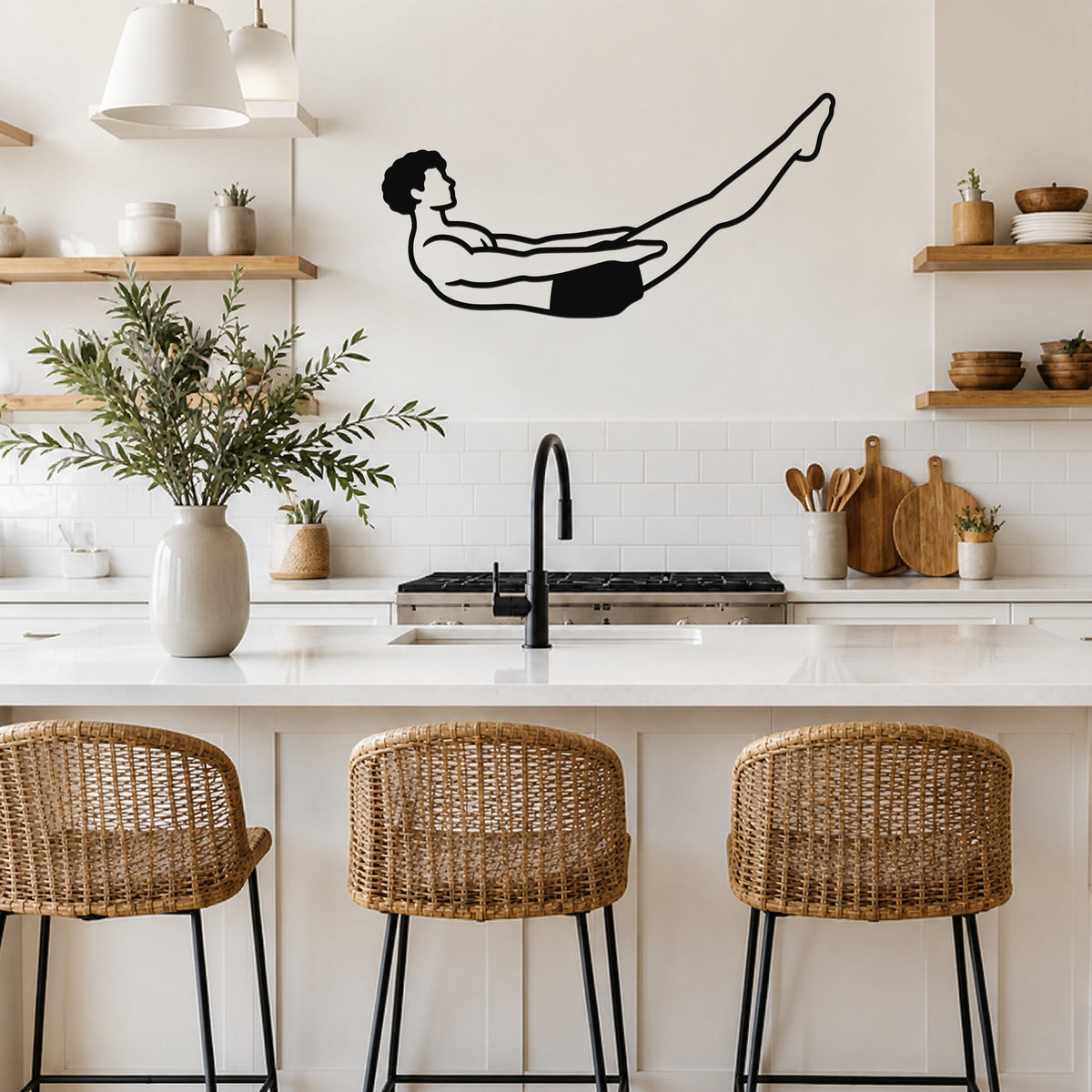 Male Classical Pilates Hundred waterproof steel metal wall art, mockup 5