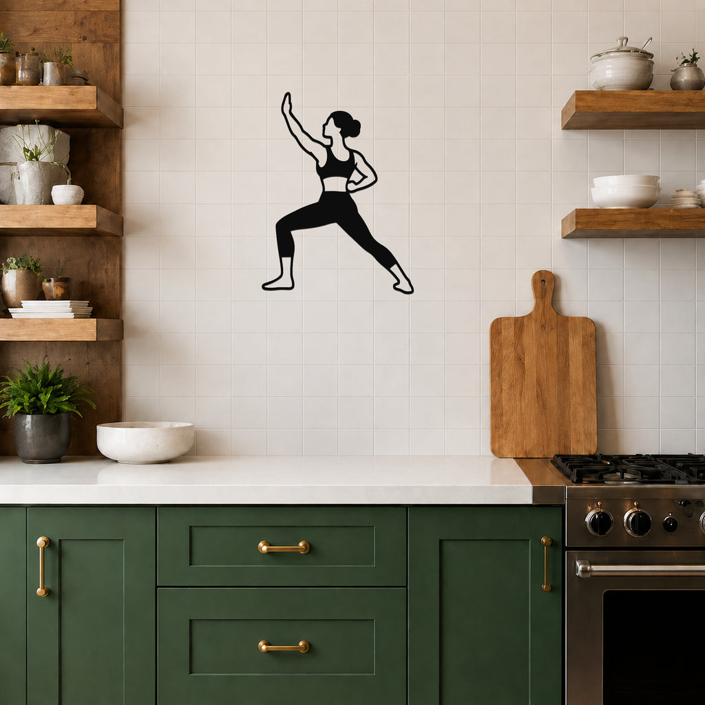 Female Karate Step Back Block waterproof steel metal wall art, mockup 5