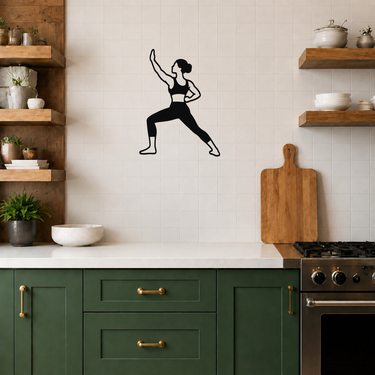Female Karate Step Back Block waterproof steel metal wall art, mockup 5