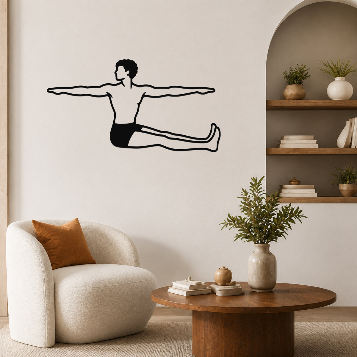 Male Classical Pilates Spine Twist waterproof steel metal wall art, mockup 5