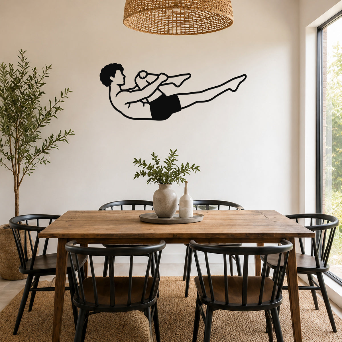 Male Classical Pilates Single Leg Stretch waterproof steel metal wall art, mockup 5