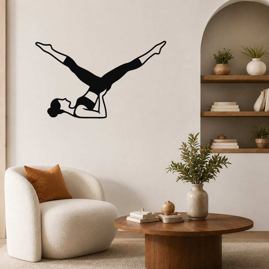 Female Classical Pilates Scissors waterproof steel metal wall art, mockup 5