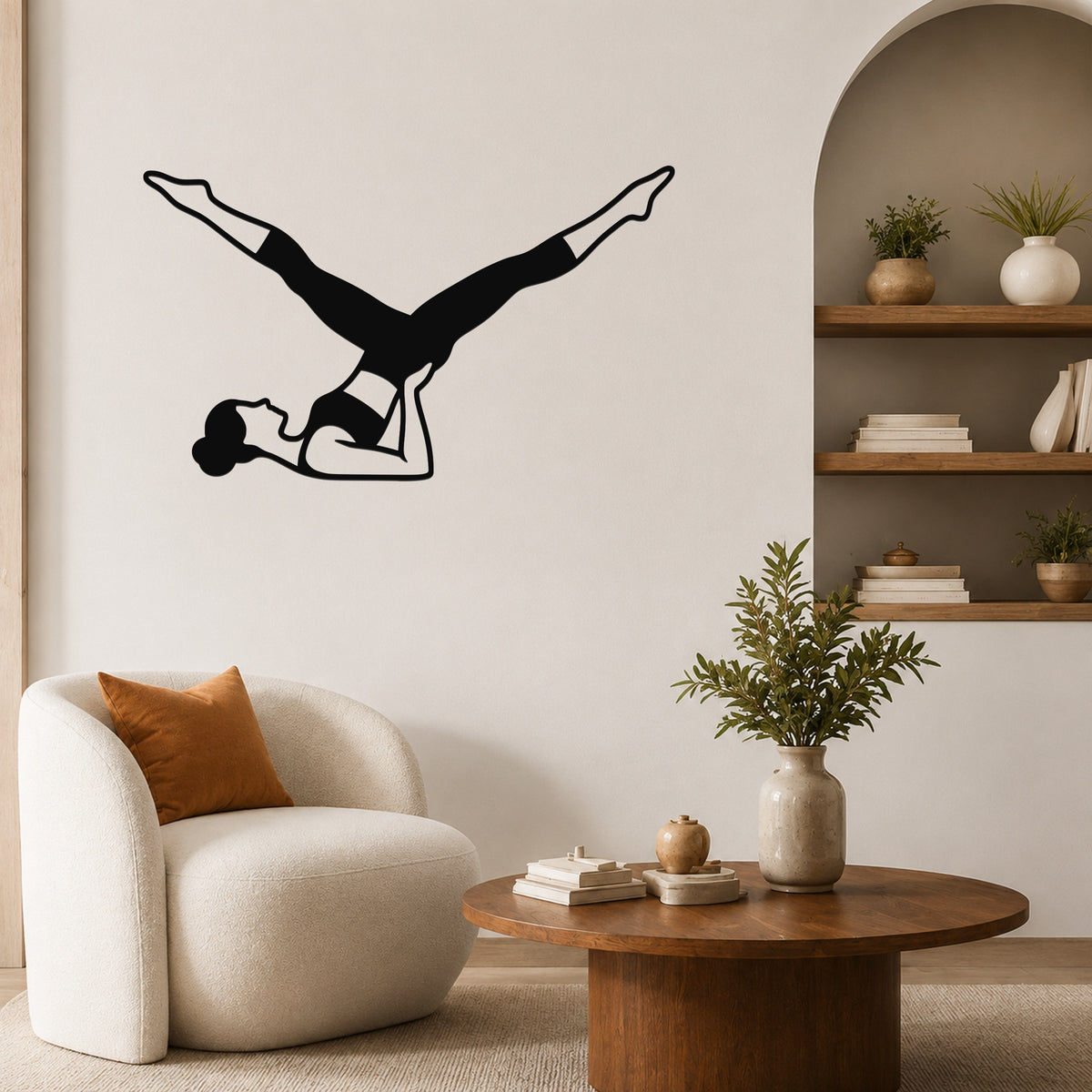 Female Classical Pilates Scissors waterproof steel metal wall art, mockup 5