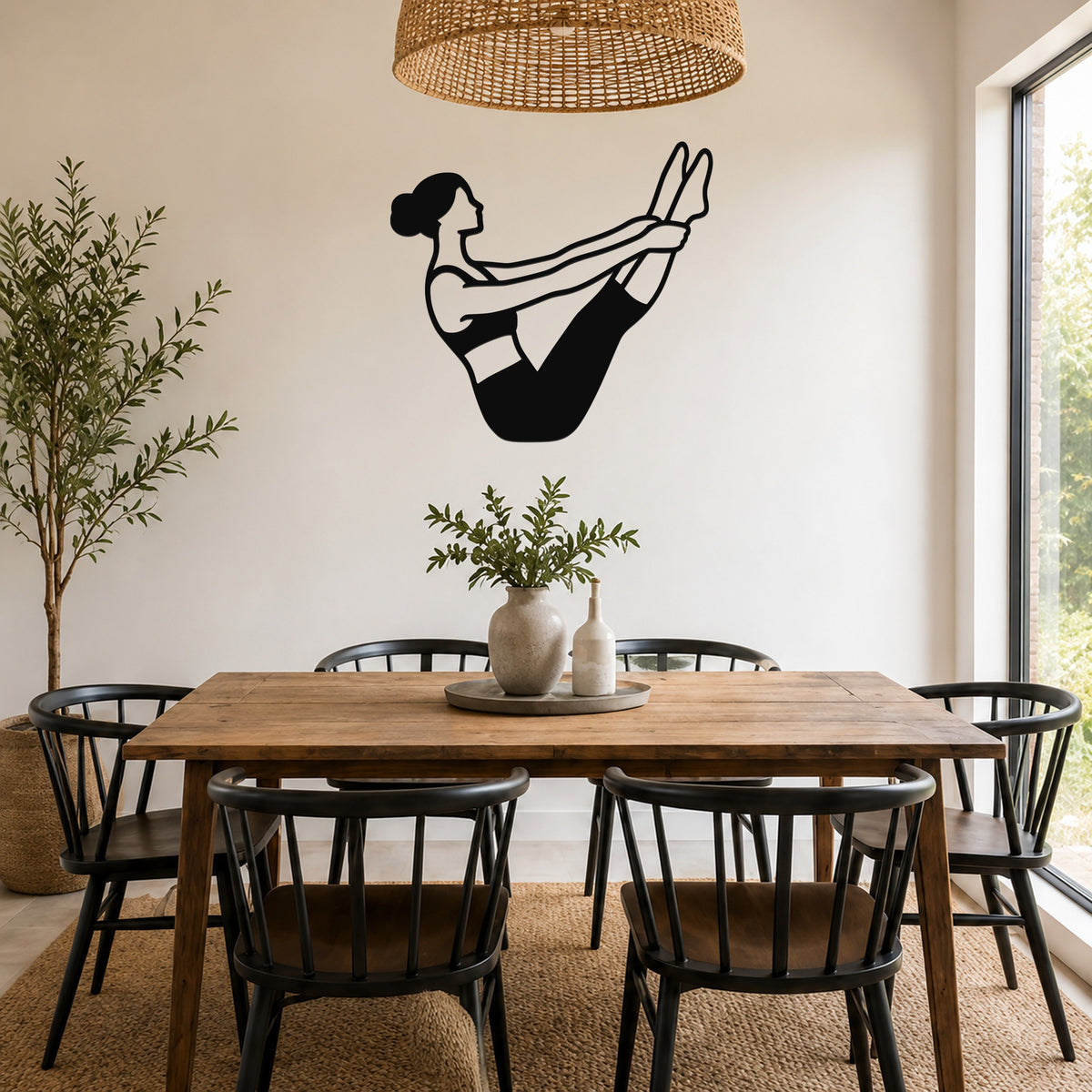 Female Classical Pilates Open Leg Rocker waterproof steel metal wall art, mockup 5