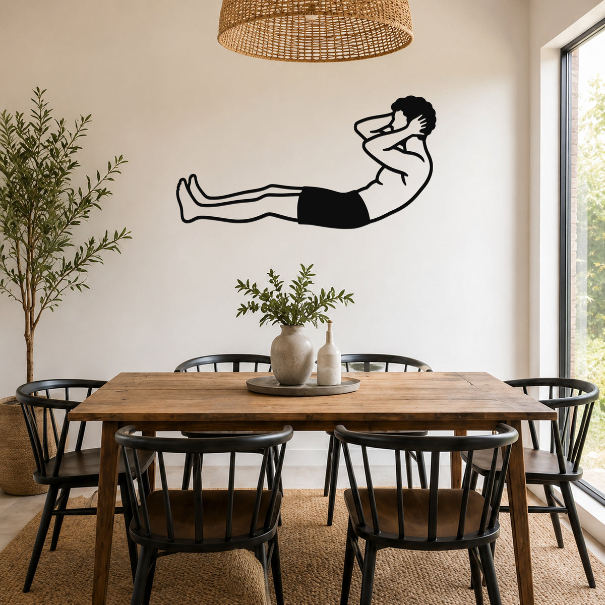 Male Classical Pilates Neck Pull waterproof steel metal wall art, mockup 5