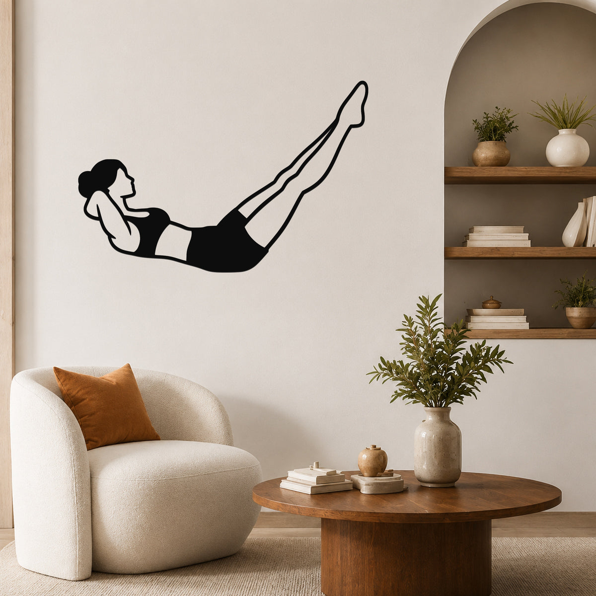 Female Classical Pilates Double Straight Leg waterproof steel metal wall art, mockup 5