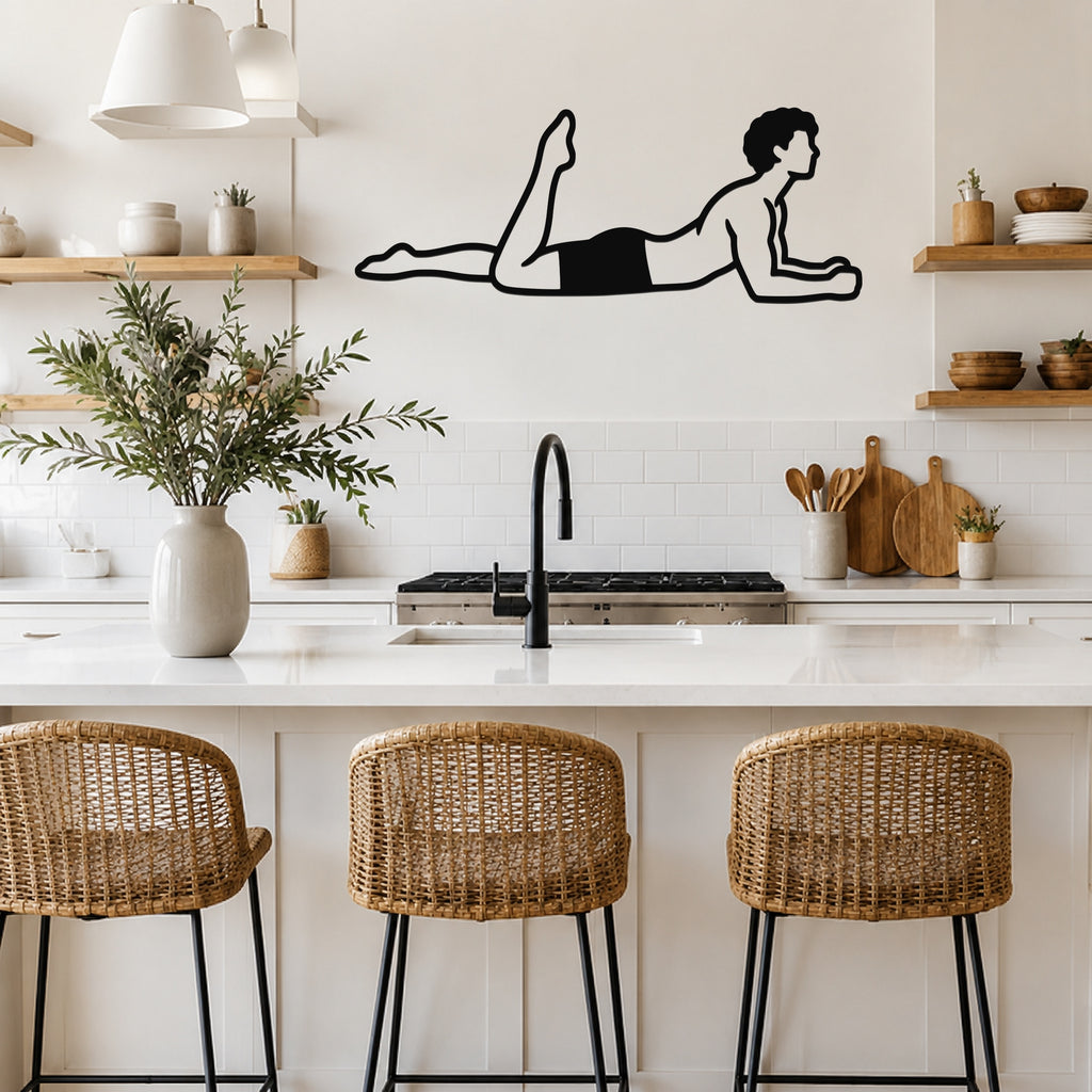Male Classical Pilates One Leg Kick waterproof steel metal wall art, mockup 5