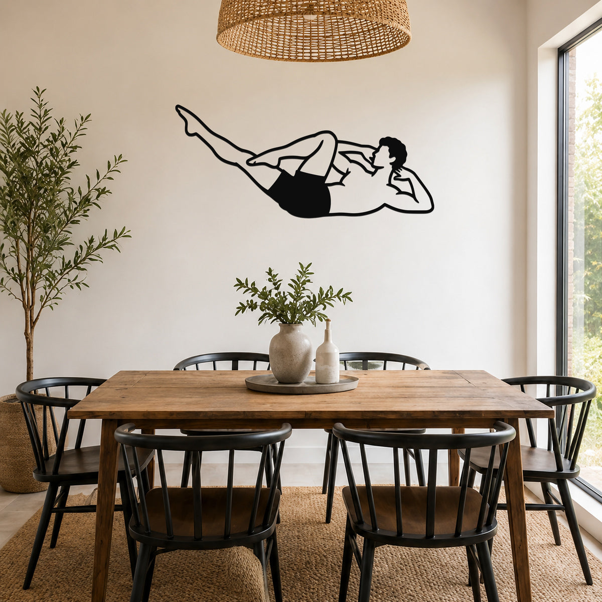 Male Classical Pilates Criss Cross waterproof steel metal wall art, mockup 5