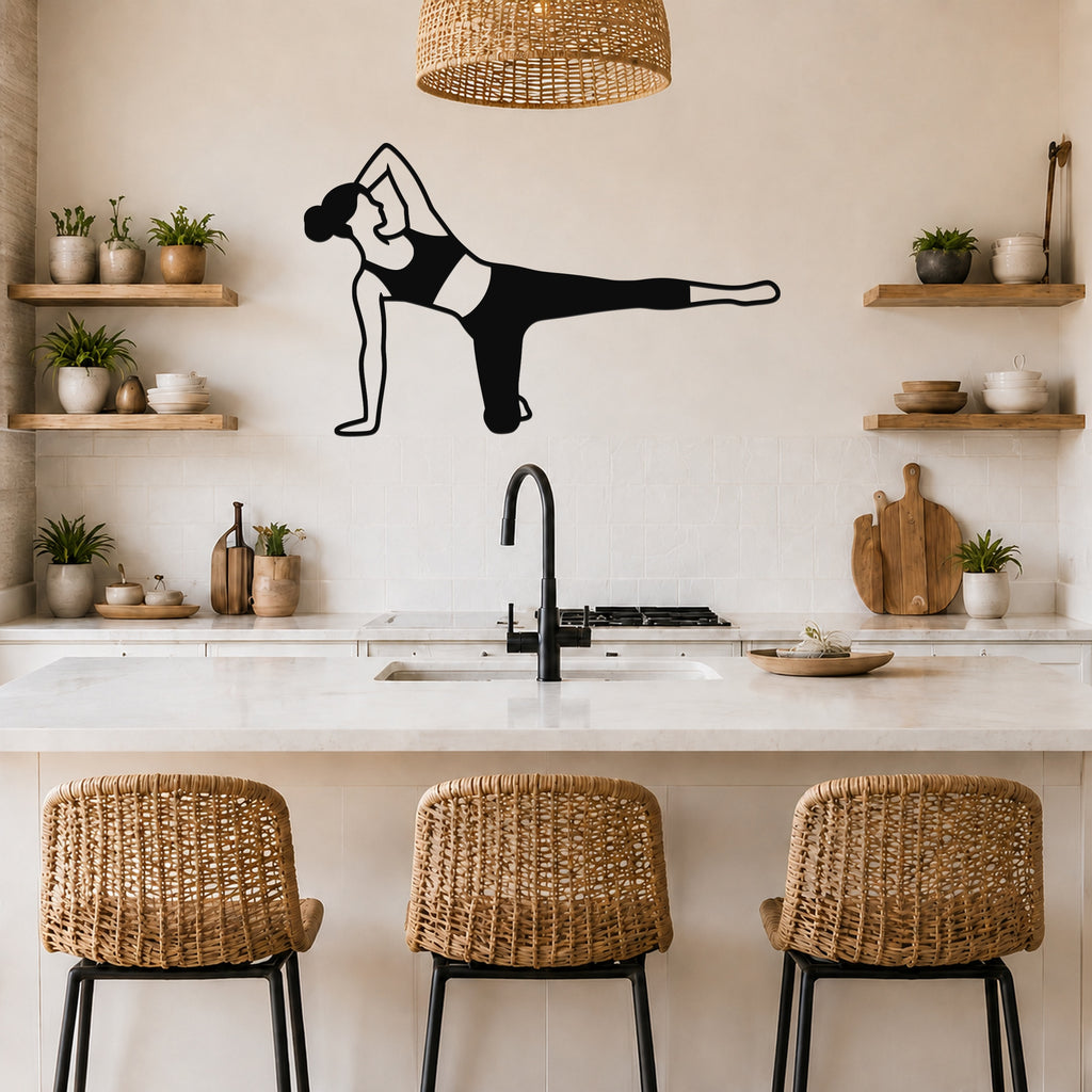 Female Classical Pilates Side Kick Kneeling waterproof steel metal wall art, mockup 5