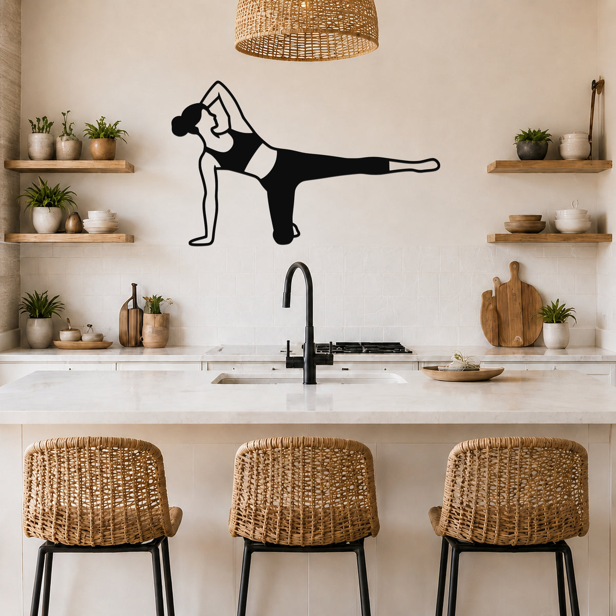 Female Classical Pilates Side Kick Kneeling waterproof steel metal wall art, mockup 5