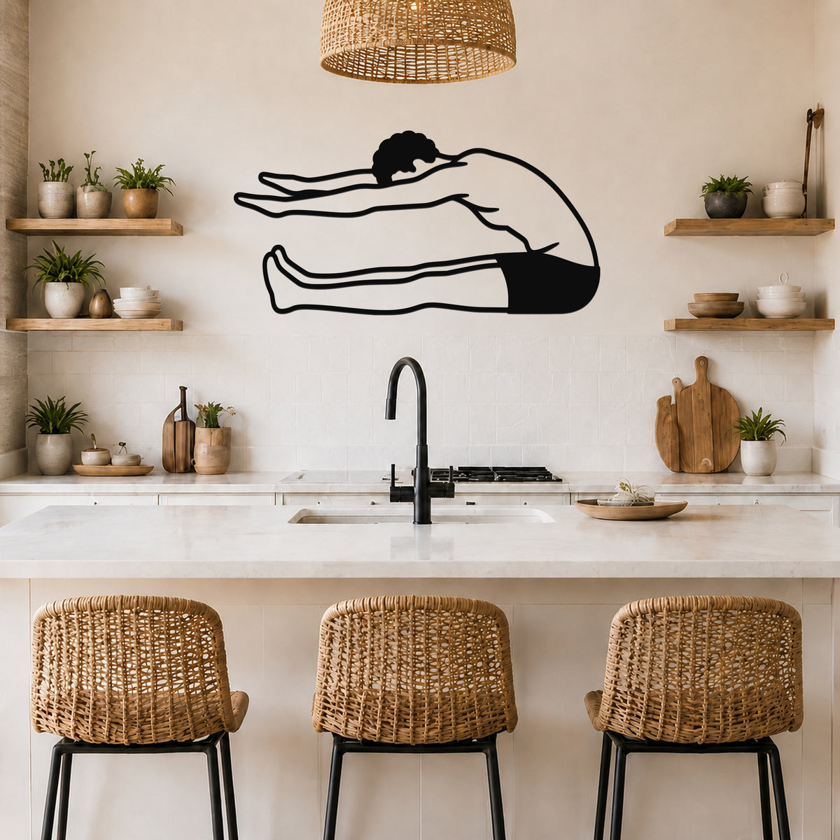 Male Classical Pilates Roll Up waterproof steel metal wall art, mockup 5