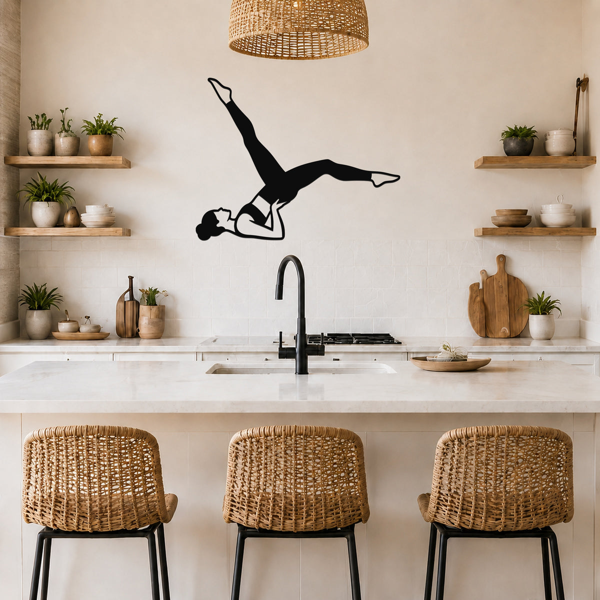 Female Classical Pilates Bicycle waterproof steel metal wall art, mockup 5