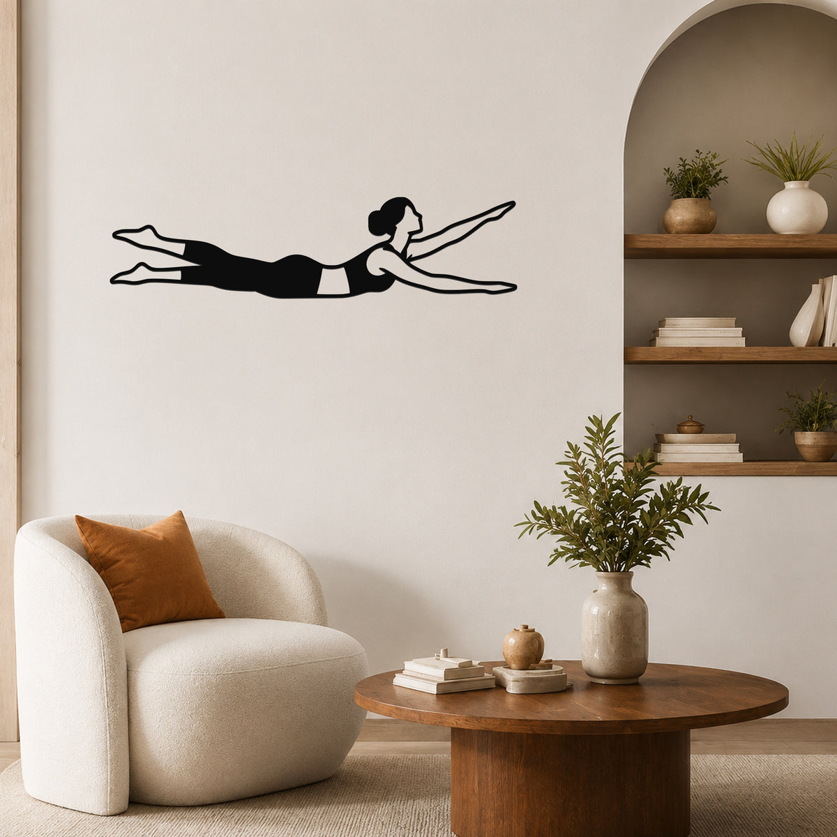 Female Classical Pilates Swimming waterproof steel metal wall art, mockup 5