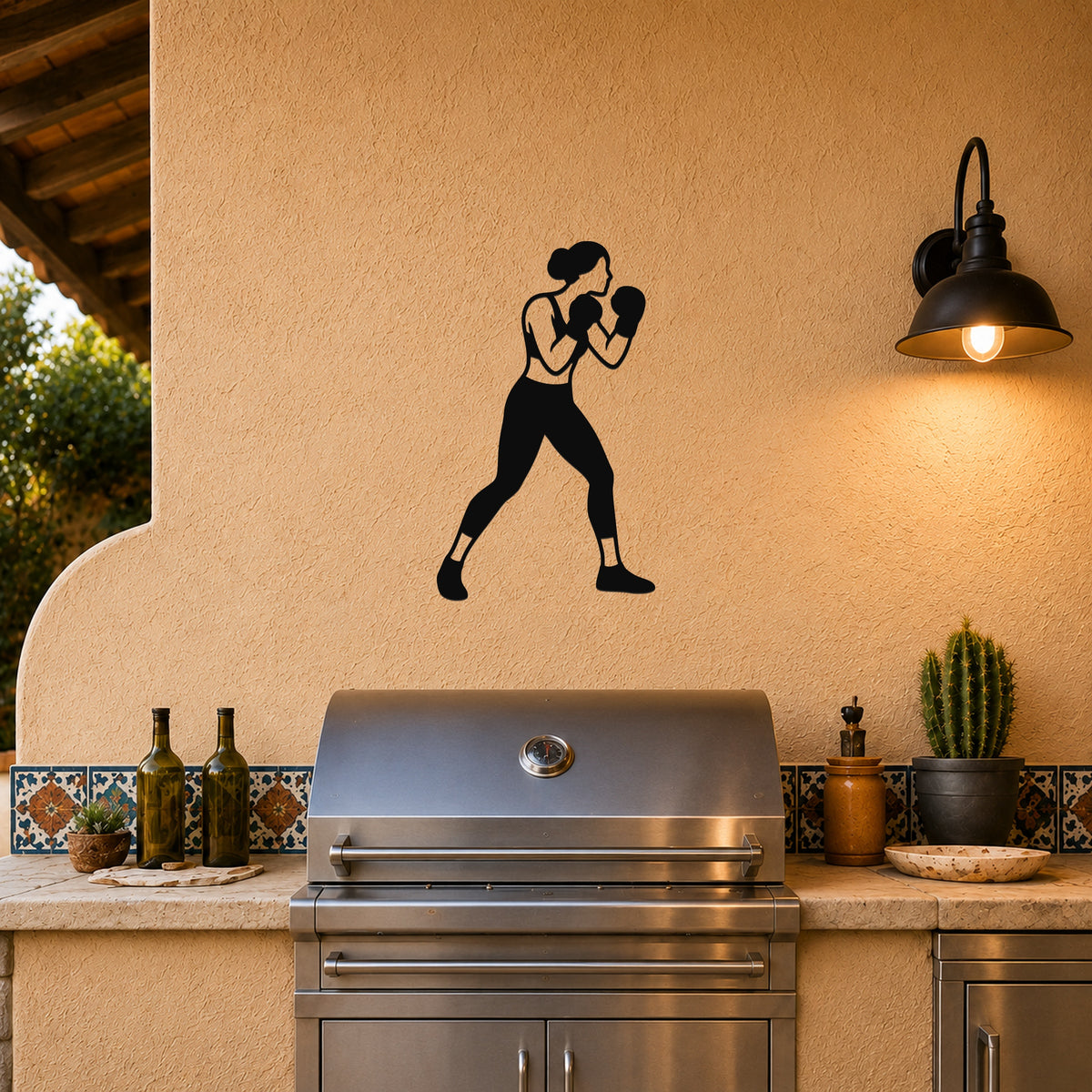 Female Boxing LEAD HOOK waterproof steel metal wall art, mockup 5