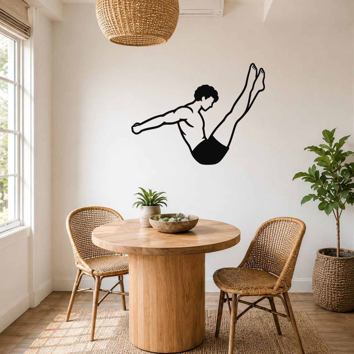 Male Classical Pilates Boomerang waterproof steel metal wall art, mockup 5