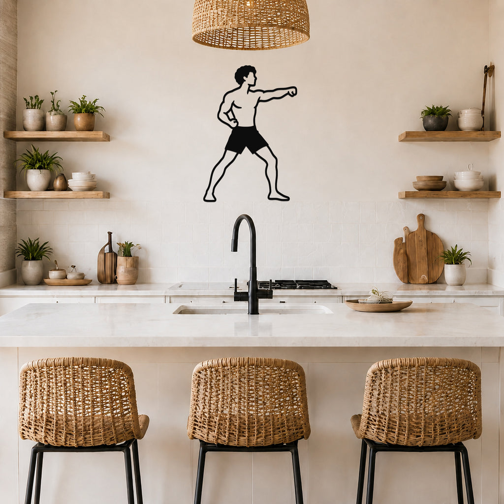 Male Karate Front Punch waterproof steel metal wall art, mockup 5
