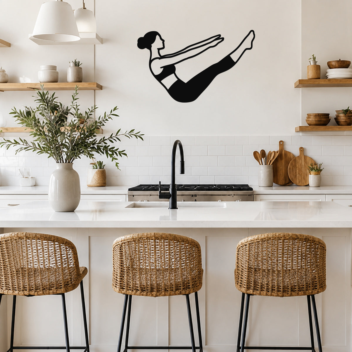 Female Classical Pilates Teaser waterproof steel metal wall art, mockup 5