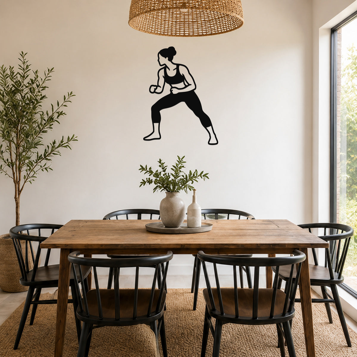 Female Wrestling Stance Hold waterproof steel metal wall art, mockup 5