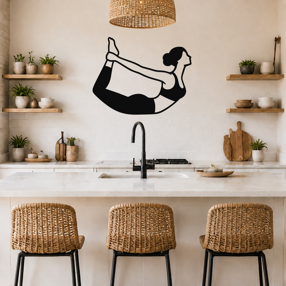 Female Classical Pilates Rocking waterproof steel metal wall art, mockup 5