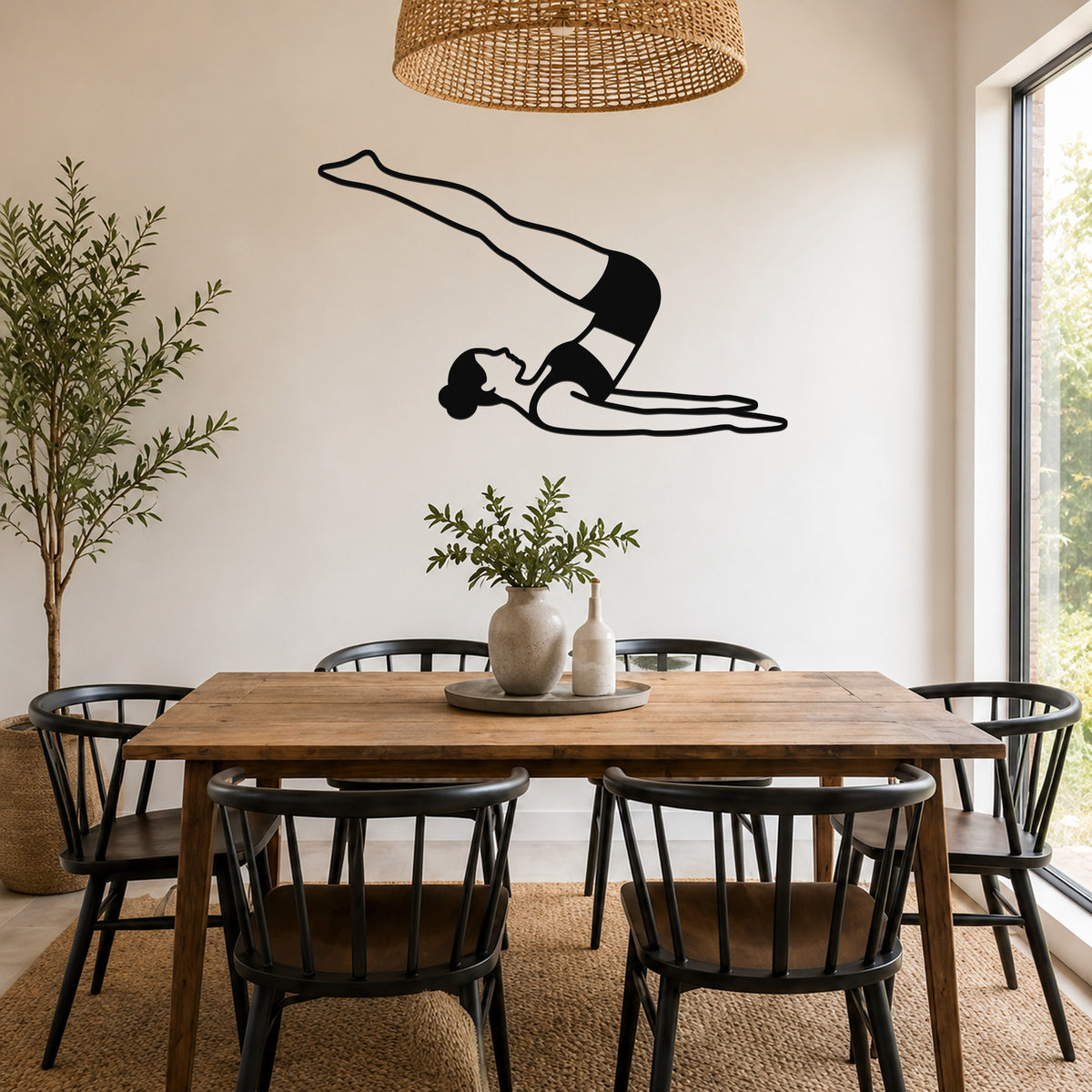 Female Classical Pilates Jack Knife waterproof steel metal wall art, mockup 5