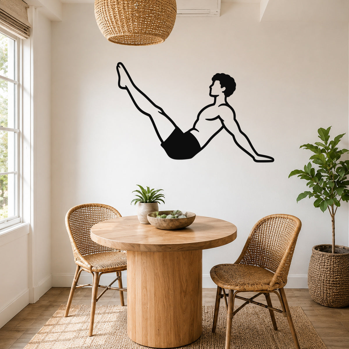 Male Classical Pilates Hip Circles waterproof steel metal wall art, mockup 5