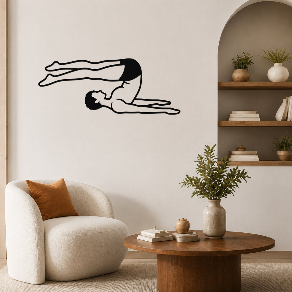 Male Classical Pilates Roll Over waterproof steel metal wall art, mockup 5