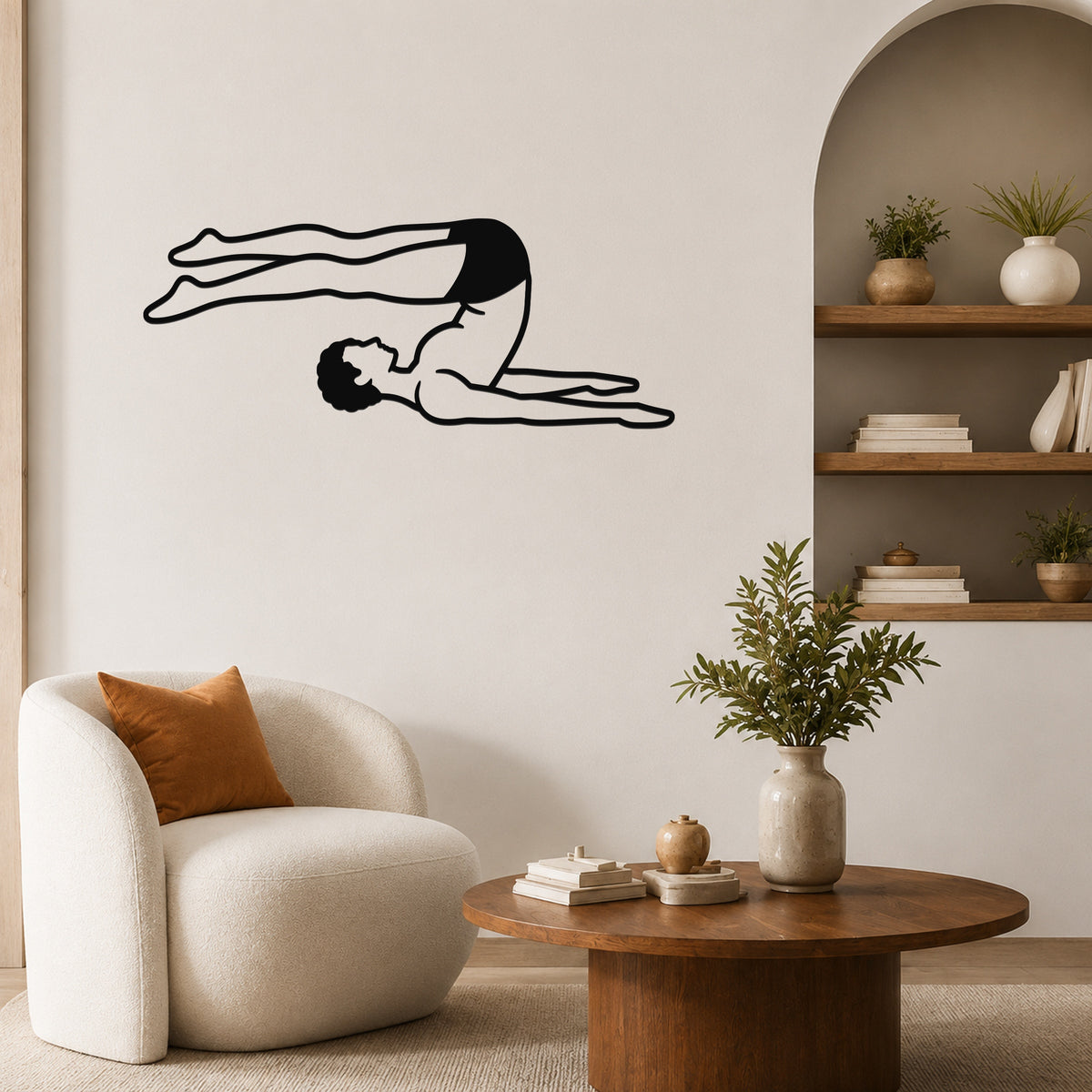 Male Classical Pilates Roll Over waterproof steel metal wall art, mockup 5