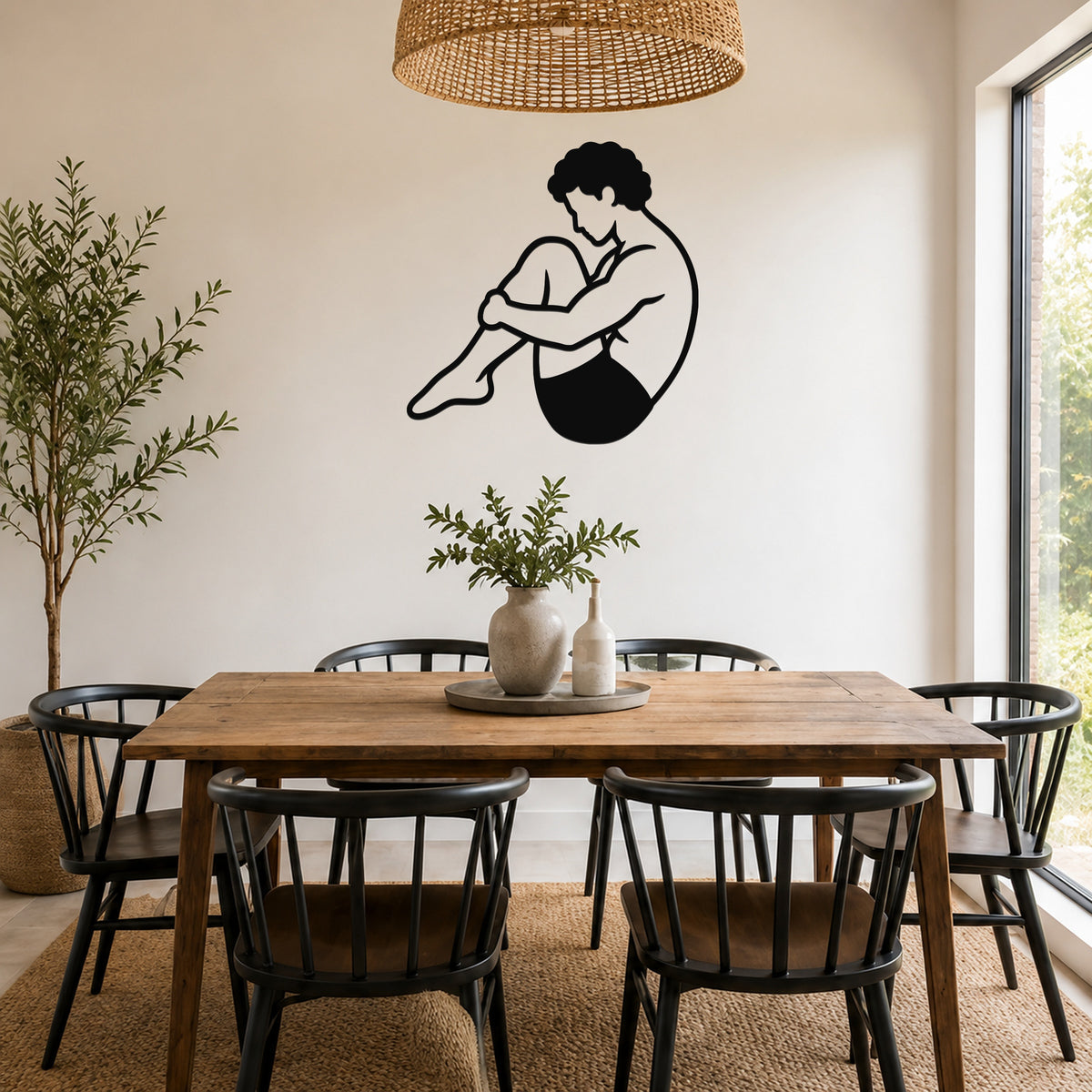 Male Classical Pilates Rolling Like a Ball waterproof steel metal wall art, mockup 5