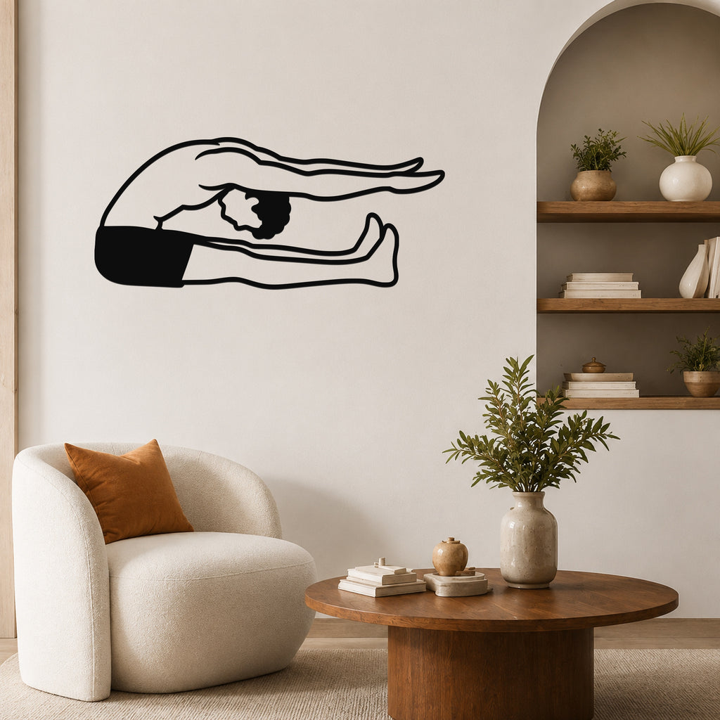 Male Classical Pilates Spine Stretch waterproof steel metal wall art, mockup 5