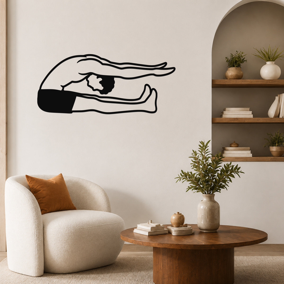 Male Classical Pilates Spine Stretch waterproof steel metal wall art, mockup 5
