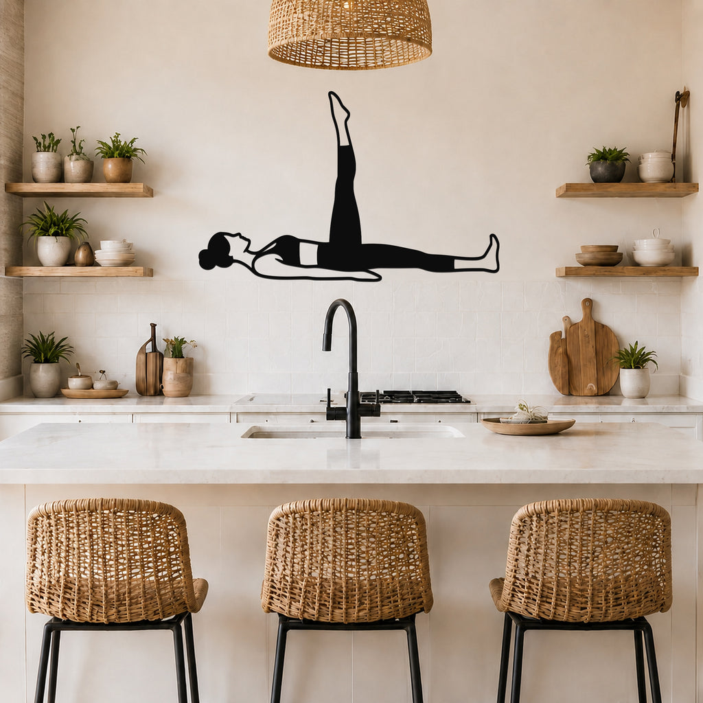 Female Classical Pilates One Leg Circle waterproof steel metal wall art, mockup 5