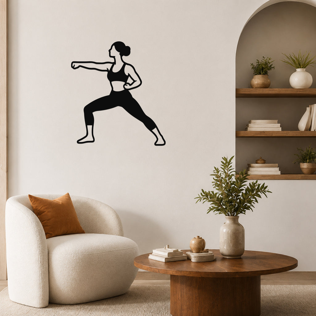 Female Karate Horse Stance Punch waterproof steel metal wall art, mockup 5