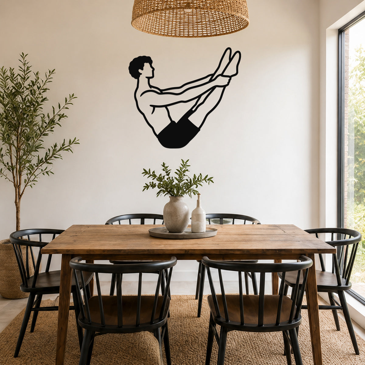 Male Classical Pilates Open Leg Rocker waterproof steel metal wall art, mockup 5