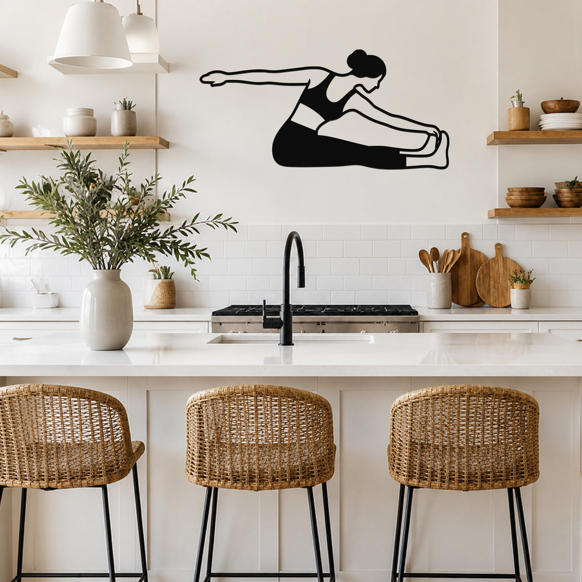 Female Classical Pilates Saw waterproof steel metal wall art, mockup 5