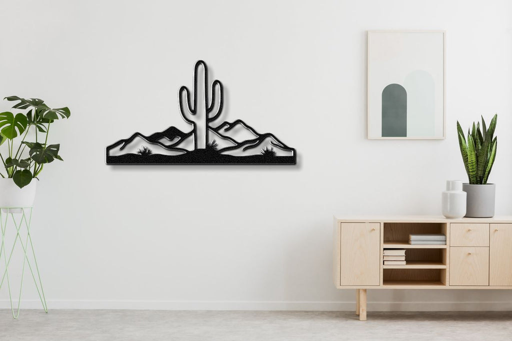Desert Rugged Beauty Metal Wall Art: Southwestern Landscape Silhouette, Weatherproof Powder-Coated Steel (Indoor Outdoor, Rustic Charm)
