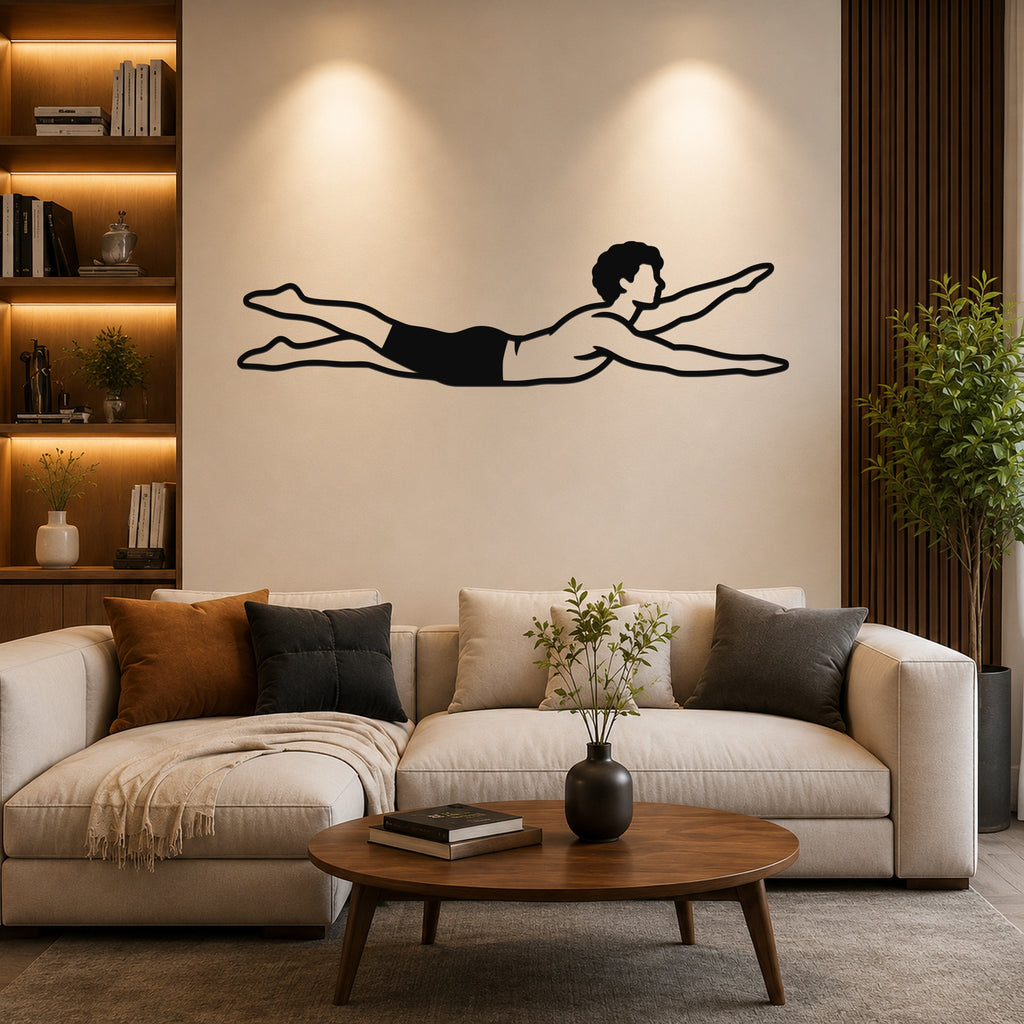 Male Classical Pilates Swimming waterproof steel metal wall art, mockup 6