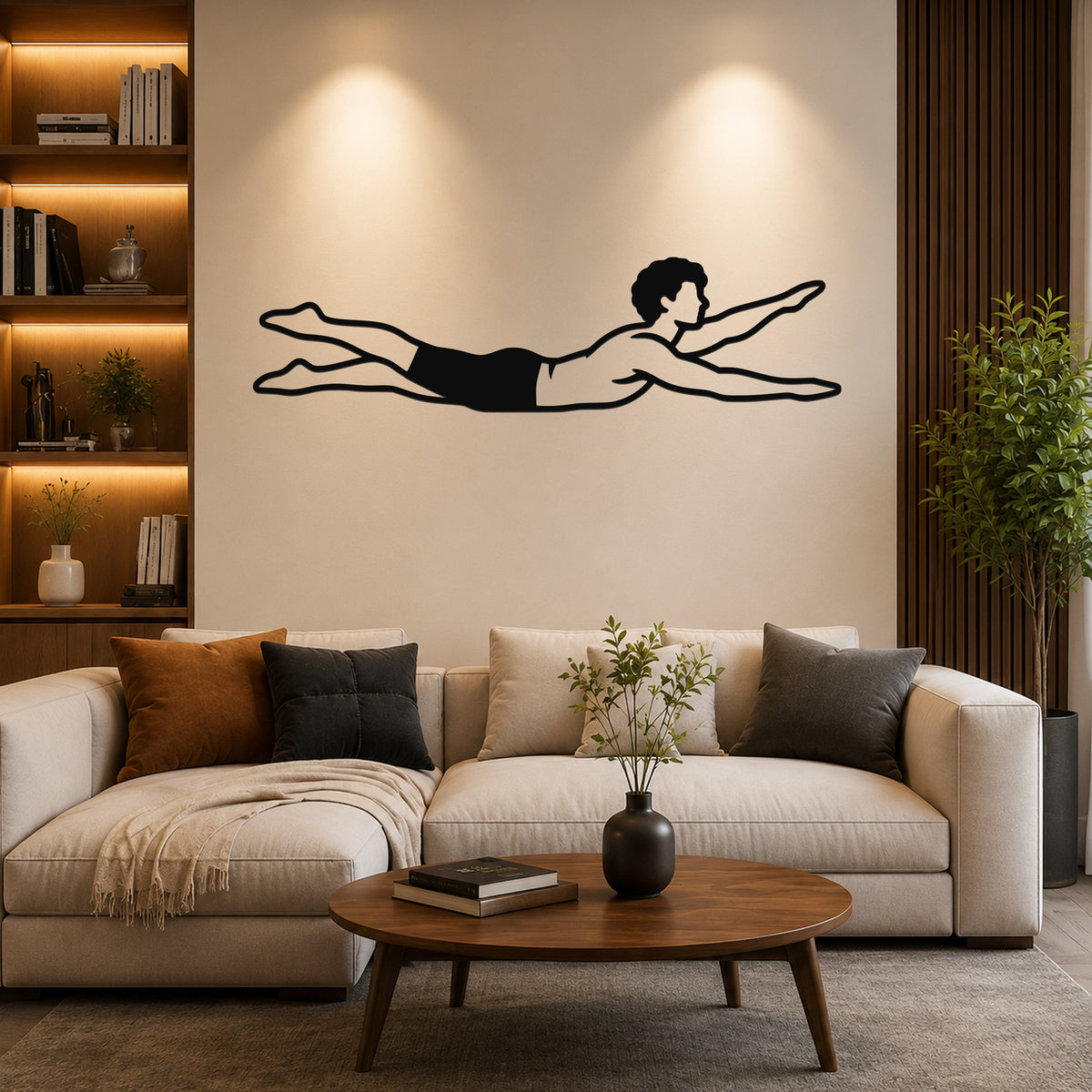 Male Classical Pilates Swimming waterproof steel metal wall art, mockup 6