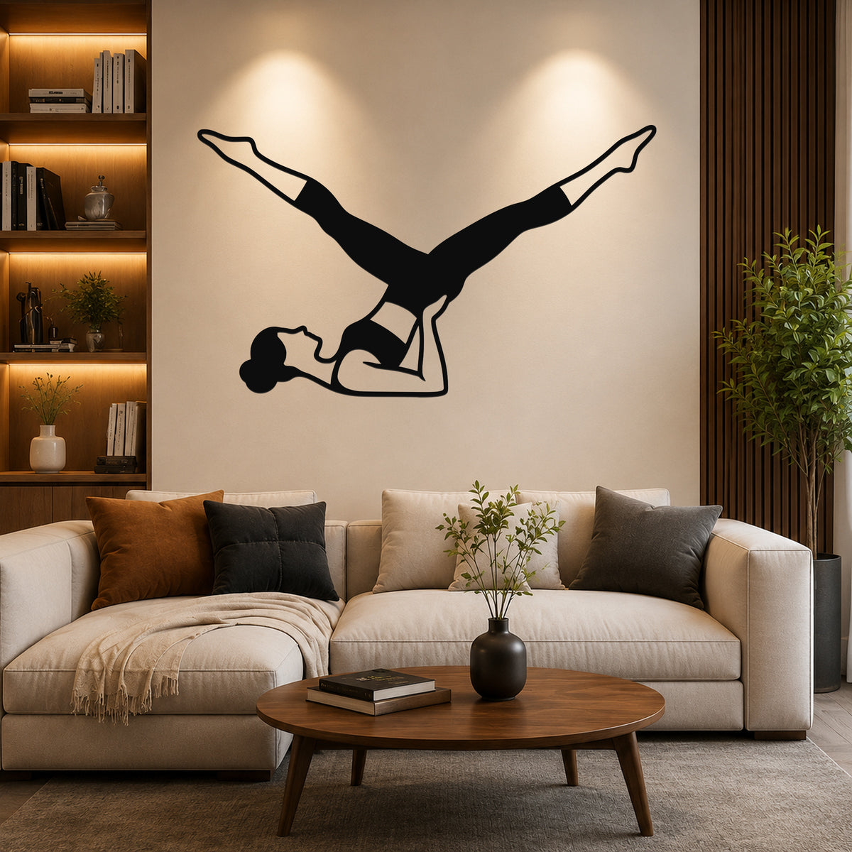 Female Classical Pilates Scissors waterproof steel metal wall art, mockup 6